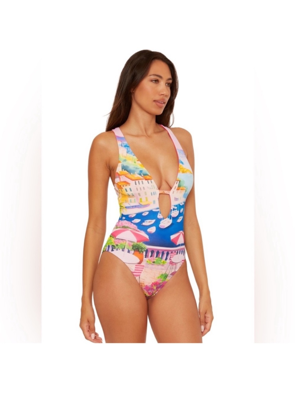 NWT Becca by Rebecca Virtue Positano Seersucker Texture Reversible Swimsuit - Picture 10 of 12